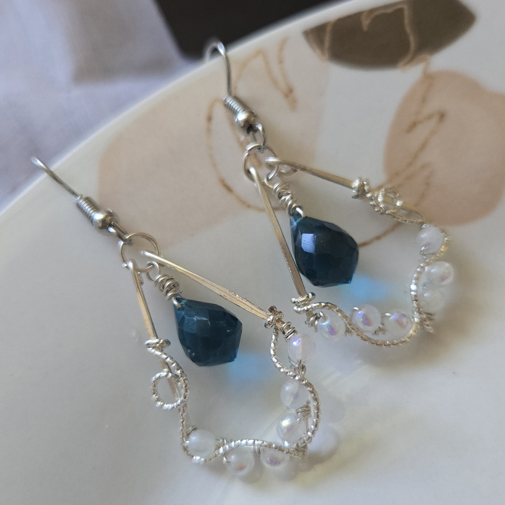 Chic Silver and Blue Drop Earrings